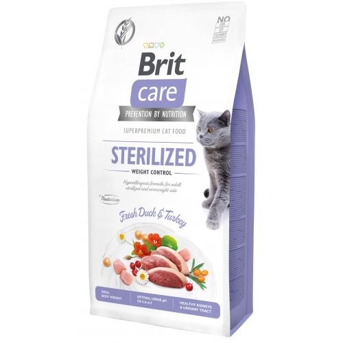 Корм сухий Brit Care Cat Grain Free Sterilized Weight Control для стерилізованих котів з надмірною вагою з качкою та індичкою 7 кг 1111162360 фото