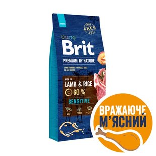 Корм сухий Brit Premium Dog Sensitive Lamb для собак з чутливим травленням з ягням 15 кг 1111150979 фото