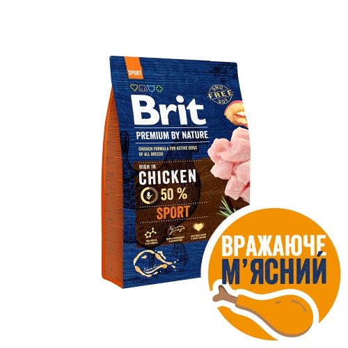 Сухий корм Brit Premium Dog Sport для собак з високими енерговитратами, з куркою, 3 кг 1111150980 фото