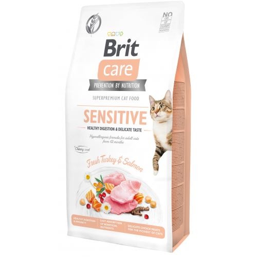 Корм сухий Brit Care Cat Grain Free Sensitive HDigestion Delicate Taste для дорослих котів з чутливим травленням з індичкою та лососем 7 кг 1111162351 фото