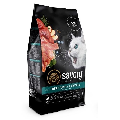 Сухий корм Savory для кошенят всіх порід, зі свіжою індичкою та куркою, 400 г 1111163006 фото