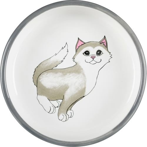 Миска Trixie для котів коротконосих порід, керамічна, 15 см, 300 мл (сіра/біла) 1111146883 фото