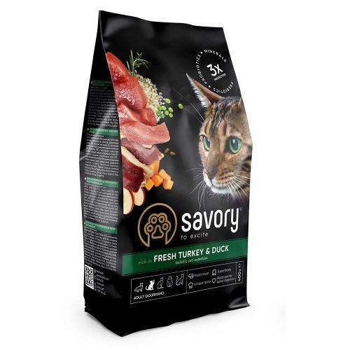 Сухий корм Savory для котів гурманів, зі свіжою індичкою та качкою, 400 г 1111162997 фото