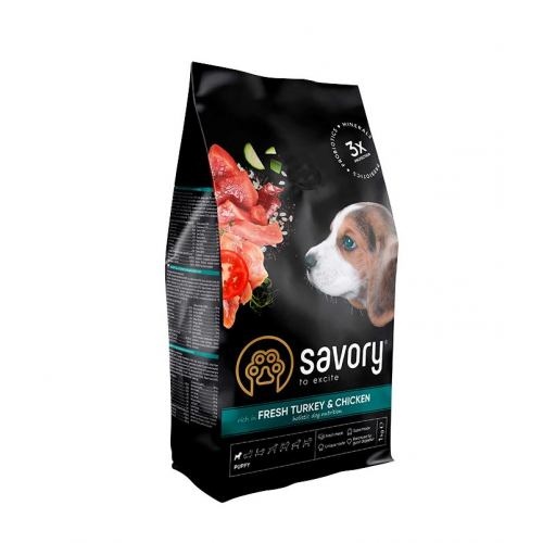 Сухий корм Savory Puppy для цуценят усіх порід, зі свіжою індичкою і куркою, 1 кг 1111162970 фото