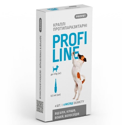 Краплі Provet Profiline для собак до 4 кг, 4 піпетки по 0,5 мл (інсектоакарицид) 1111175175 фото