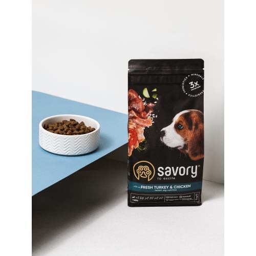 Сухий корм Savory Puppy для цуценят усіх порід, зі свіжою індичкою і куркою, 1 кг 1111162970 фото