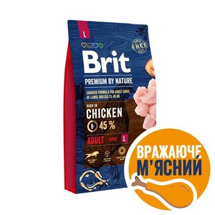 Корм сухий Brit Premium Dog Adult L для дорослих собак великих порід вагою 25-45 кг з куркою 8 кг 1111150964 фото