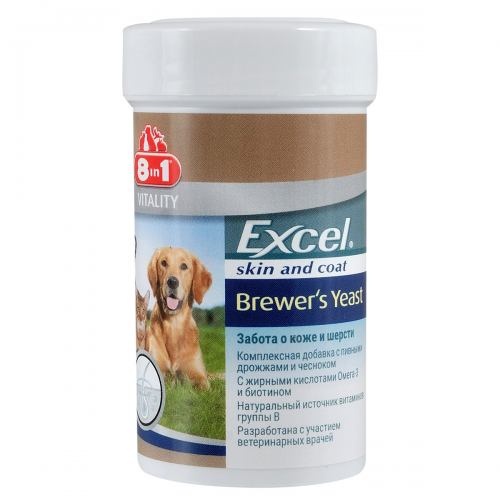 Вітаміни 8in1 Excel «Brewers Yeast» для собак та котів, пивні дріжджі з часником, 140 шт (для шкіри та шерсті) 1111131990 фото