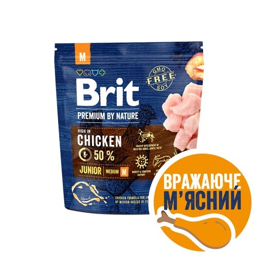 Сухий корм Brit Premium Dog Junior M для цуценят та юніорів середніх порід, з куркою, 1 кг 1111150950 фото