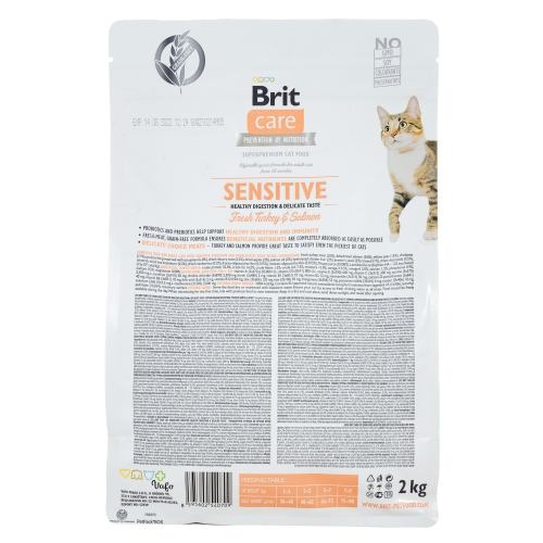 Корм сухий Brit Care Cat Grain Free Sensitive HDigestion Delicate Taste для котів з чутливим травленням індичка та лосось 2 кг 1111162352 фото