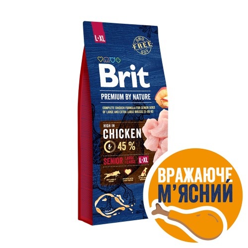 Корм сухий Brit Premium Dog Senior L+XL для собак похилого віку великих та гігантських порід вагою 25-90 кг з куркою 15 кг 1111150967 фото