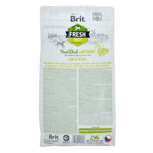 Сухий корм Brit Fresh для дорослих активних собак, з качкою та пшоном, 2,5 кг 1111153750 фото